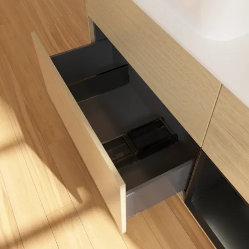 VILLEROY BOCH Toaletní skříňka Finion, s osvětlením, 3 výsuvy, 1200 x 603 x 501 mm, dubová dýha / černý matný lak / bílé matné sklo #F691PDPC, obrázek 5