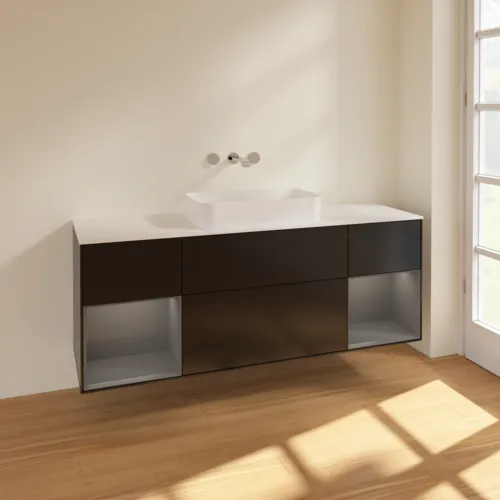VILLEROY BOCH Toaletní skříňka Finion, s osvětlením, 4 výsuvy, 1600 x 603 x 501 mm, černý matný lak / antracitový matný lak / bílé matné sklo #F741GKPD, obrázek 2