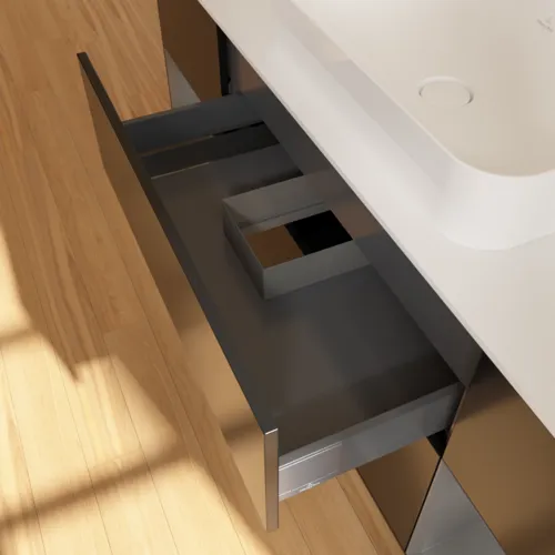 VILLEROY BOCH Toaletní skříňka Finion, s osvětlením, 4 výsuvy, 1600 x 603 x 501 mm, černý matný lak / antracitový matný lak / bílé matné sklo #F741GKPD, obrázek 7