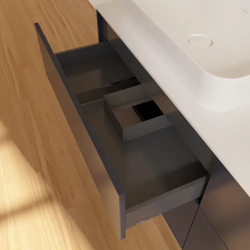 VILLEROY BOCH Toaletní skříňka Finion, 4 výsuvy, 1600 x 603 x 501 mm, půlnočně modrý matný lak / bílé matné sklo #F72100HG, obrázek 4