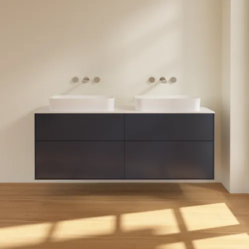 VILLEROY BOCH Toaletní skříňka Finion, 4 výsuvy, 1600 x 603 x 501 mm, půlnočně modrý matný lak / bílé matné sklo #F72100HG, obrázek 2