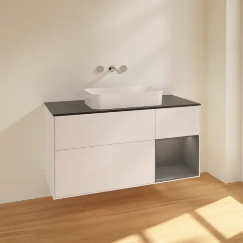 VILLEROY BOCH Toaletní skříňka Finion, s osvětlením, 3 výsuvy, 1200 x 603 x 501 mm, bílý matný lak / antracitový matný lak / černé matné sklo #F712GKMT, obrázek 2