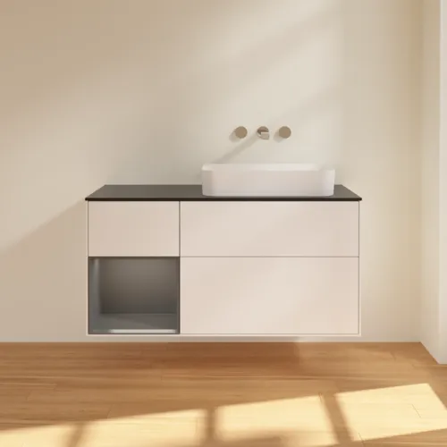 VILLEROY BOCH Toaletní skříňka Finion, s osvětlením, 3 výsuvy, 1200 x 603 x 501 mm, bílý matný lak / antracitový matný lak / černé matné sklo #F682GKMT, obrázek 3
