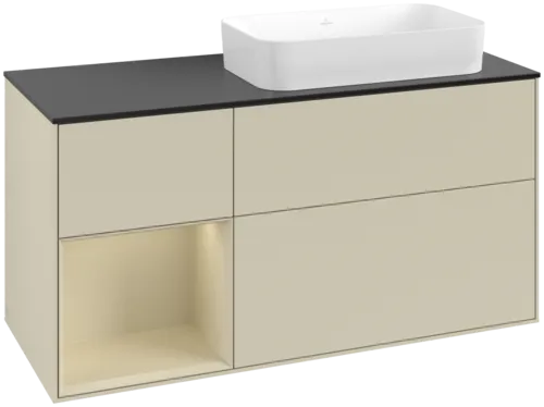 VILLEROY BOCH Toaletní skříňka Finion, s osvětlením, 3 výsuvy, 1200 x 603 x 501 mm, Silk Grey Matt Lacquer / Silk Grey Matt Lacquer / Glass Black Matt #F682HJHJ