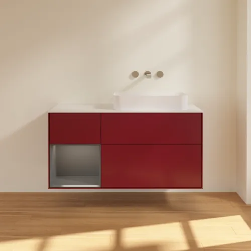 VILLEROY BOCH Toaletní skříňka Finion, s osvětlením, 3 výsuvy, 1200 x 603 x 501 mm, matný lak Pivoňka / matný lak Antracit / matné sklo Bílá #F681GKHB, obrázek 2