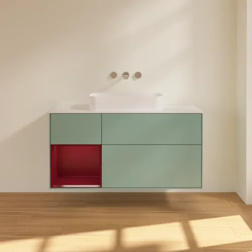 VILLEROY BOCH Toaletní skříňka Finion, s osvětlením, 3 výsuvy, 1200 x 603 x 501 mm, olivový matný lak / pivoňkový matný lak / bílé matné sklo #F701HBGM, obrázek 2