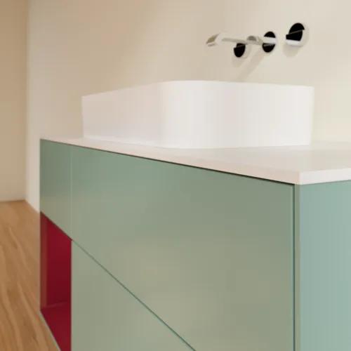 VILLEROY BOCH Toaletní skříňka Finion, s osvětlením, 3 výsuvy, 1200 x 603 x 501 mm, olivový matný lak / pivoňkový matný lak / bílé matné sklo #F701HBGM, obrázek 3
