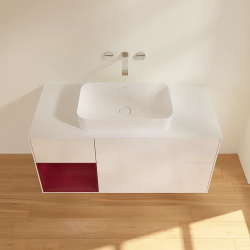 VILLEROY BOCH Toaletní skříňka Finion, s osvětlením, 3 výsuvy, 1200 x 603 x 501 mm, lesklý bílý lak / matný lak Pivoňka / matné bílé sklo #F701HBGF, obrázek 3