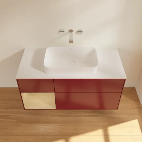 VILLEROY BOCH Toaletní skříňka Finion, s osvětlením, 3 výsuvy, 1200 x 603 x 501 mm, matný lak Peony / dubová dýha / bílé matné sklo #F701PCHB, obrázek 3