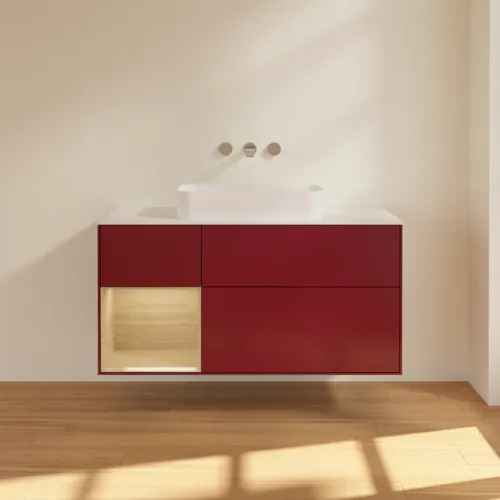 VILLEROY BOCH Toaletní skříňka Finion, s osvětlením, 3 výsuvy, 1200 x 603 x 501 mm, matný lak Peony / dubová dýha / bílé matné sklo #F701PCHB, obrázek 2