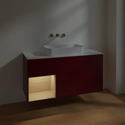 VILLEROY BOCH Toaletní skříňka Finion, s osvětlením, 3 výsuvy, 1200 x 603 x 501 mm, matný lak Peony / dubová dýha / bílé matné sklo #F701PCHB, obrázek 4
