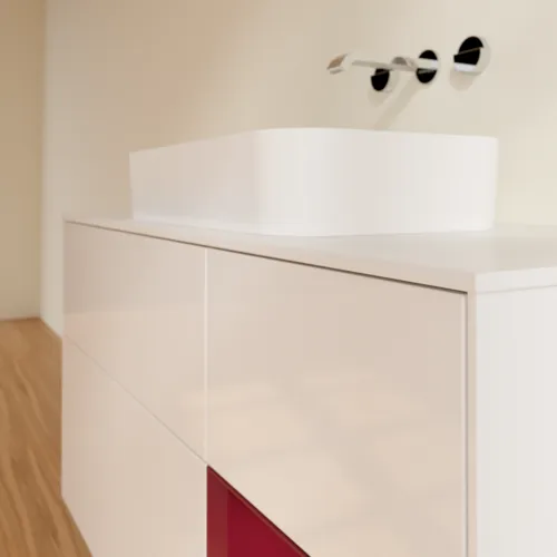 VILLEROY BOCH Toaletní skříňka Finion, s osvětlením, 3 výsuvy, 1200 x 603 x 501 mm, lesklý bílý lak / matný lak Pivoňka / matné bílé sklo #F711HBGF, obrázek 4