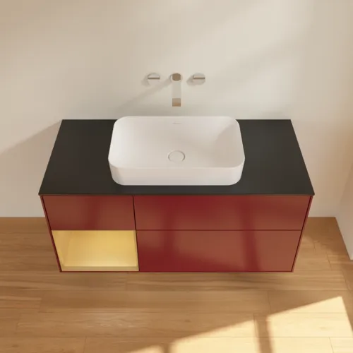 VILLEROY BOCH Toaletní skříňka Finion, s osvětlením, 3 výsuvy, 1200 x 603 x 501 mm, Peony Matt Lacquer / Gold Matt Lacquer / Glass Black Matt #F702HFHB, obrázek 3