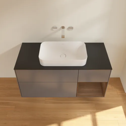 VILLEROY BOCH Toaletní skříňka Finion, s osvětlením, 3 výsuvy, 1200 x 603 x 501 mm, antracitový matný lak / ořechová dýha / černé matné sklo #F712GNGK, obrázek 3