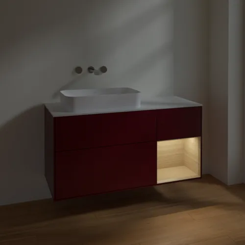 VILLEROY BOCH Toaletní skříňka Finion, s osvětlením, 3 výsuvy, 1200 x 603 x 501 mm, matný lak Peony / dubová dýha / bílé matné sklo #F691PCHB, obrázek 3