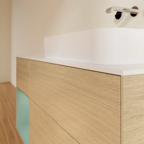 VILLEROY BOCH Toaletní skříňka Finion, s osvětlením, 3 výsuvy, 1200 x 603 x 501 mm, dubová dýha / olivový matný lak / sklo bílé matné #F681GMPC, obrázek 5
