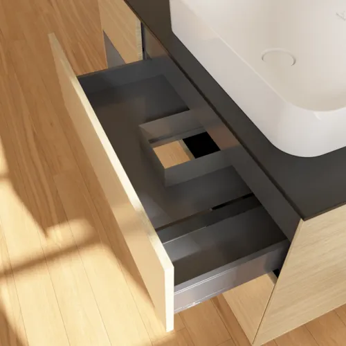 VILLEROY BOCH Toaletní skříňka Finion, s osvětlením, 3 výsuvy, 1200 x 603 x 501 mm, dubová dýha / antracitový matný lak / černé matné sklo #F682GKPC, obrázek 5