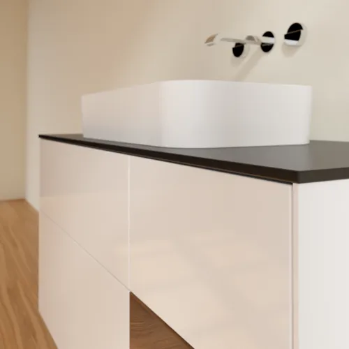 VILLEROY BOCH Toaletní skříňka Finion, s osvětlením, 3 výsuvy, 1200 x 603 x 501 mm, lesklý bílý lak / ořechová dýha / černé matné sklo #F712GNGF, obrázek 5