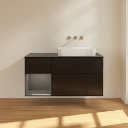 VILLEROY BOCH Toaletní skříňka Finion, s osvětlením, 3 výsuvy, 1200 x 603 x 501 mm, černý matný lak / antracitový matný lak / černé matné sklo #F682GKPD, obrázek 2