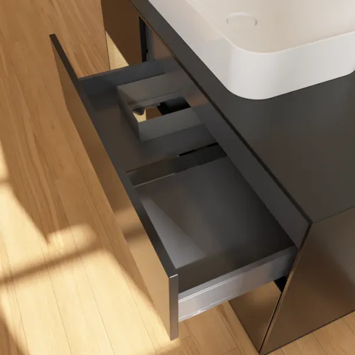 VILLEROY BOCH Toaletní skříňka Finion, s osvětlením, 3 výsuvy, 1200 x 603 x 501 mm, černý matný lak / dubová dýha / černé matné sklo #F702PCPD, obrázek 4