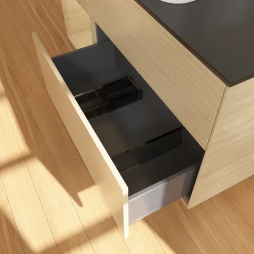 VILLEROY BOCH Toaletní stolek Finion, s osvětlením, 3 výsuvy, 1200 x 603 x 501 mm, dubová dýha / dubová dýha / sklo černé matné #F702PCPC, obrázek 5
