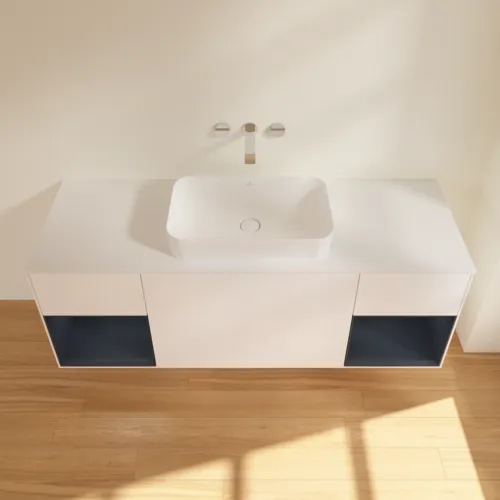 VILLEROY BOCH Toaletní skříňka Finion, s osvětlením, 4 výsuvy, 1600 x 603 x 501 mm, bílý matný lak / půlnoční modrý matný lak / bílé matné sklo #F741HGMT, obrázek 4