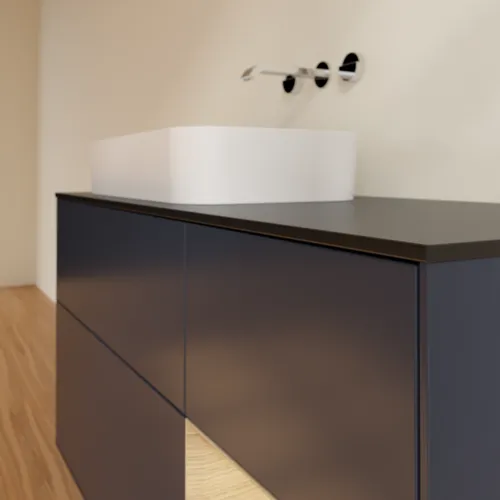 VILLEROY BOCH Toaletní skříňka Finion, s osvětlením, 3 výsuvy, 1200 x 603 x 501 mm, Midnight Blue Matt Lacquer / Oak Veneer / Glass Black Matt #F692PCHG, obrázek 3