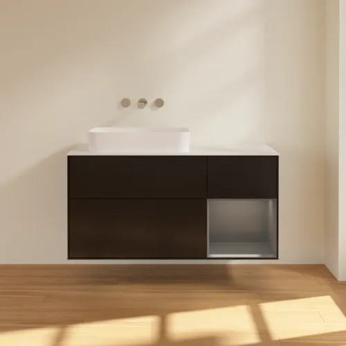 VILLEROY BOCH Toaletní skříňka Finion, s osvětlením, 3 výsuvy, 1200 x 603 x 501 mm, černý matný lak / antracitový matný lak / bílé matné sklo #F691GKPD, obrázek 3