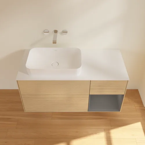 VILLEROY BOCH Toaletní skříňka Finion, s osvětlením, 3 výsuvy, 1200 x 603 x 501 mm, dubová dýha / antracitový matný lak / bílé matné sklo #F691GKPC, obrázek 3