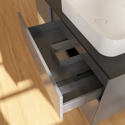 VILLEROY BOCH Toaletní skříňka Finion, s osvětlením, 3 výsuvy, 1200 x 603 x 501 mm, antracitový matný lak / dubová dýha / černé matné sklo #F682PCGK, obrázek 5