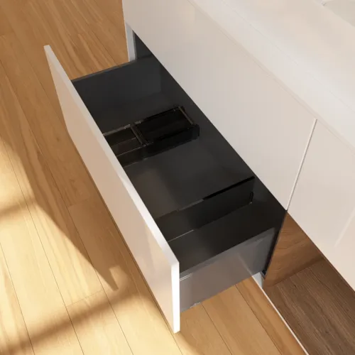 VILLEROY BOCH Toaletní skříňka Finion, s osvětlením, 3 výsuvy, 1200 x 603 x 501 mm, lesklý bílý lak / ořechová dýha / sklo bílé matné #F711GNGF, obrázek 5