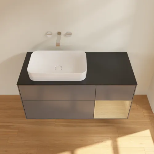 VILLEROY BOCH Toaletní skříňka Finion, s osvětlením, 3 výsuvy, 1200 x 603 x 501 mm, antracitový matný lak / dubová dýha / černé matné sklo #F692PCGK, obrázek 3