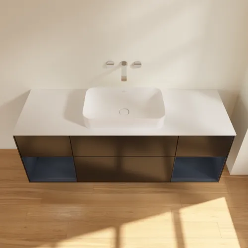 VILLEROY BOCH Toaletní skříňka Finion, s osvětlením, 4 výsuvy, 1600 x 603 x 501 mm, černý matný lak / půlnoční modrý matný lak / bílé matné sklo #F741HGPD, obrázek 4
