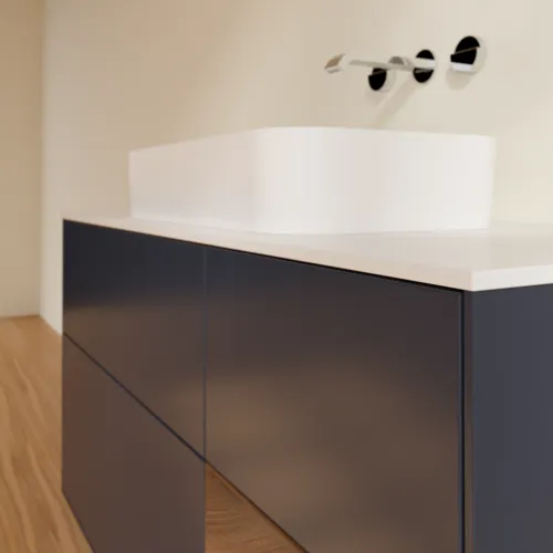VILLEROY BOCH Toaletní skříňka Finion, s osvětlením, 3 výsuvy, 1200 x 603 x 501 mm, půlnočně modrý matný lak / ořechová dýha / bílé matné sklo #F711GNHG, obrázek 4