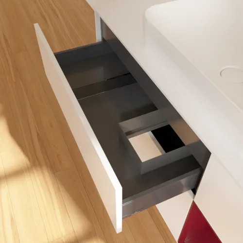 VILLEROY BOCH Toaletní skříňka Finion, s osvětlením, 3 výsuvy, 1200 x 603 x 501 mm, bílý matný lak / pivoňkový matný lak / sklo bílé matné #F711HBMT, obrázek 4