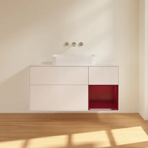 VILLEROY BOCH Toaletní skříňka Finion, s osvětlením, 3 výsuvy, 1200 x 603 x 501 mm, bílý matný lak / pivoňkový matný lak / sklo bílé matné #F711HBMT, obrázek 2