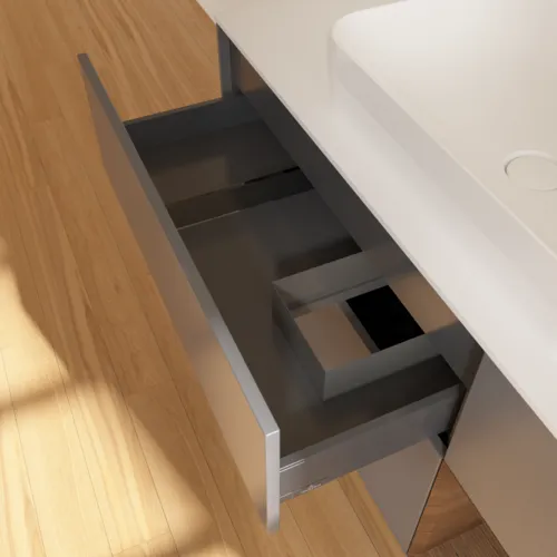 VILLEROY BOCH Toaletní skříňka Finion, s osvětlením, 3 výsuvy, 1200 x 603 x 501 mm, antracit matný lak / ořechová dýha / sklo bílé matné #F711GNGK, obrázek 5