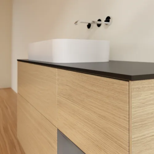 VILLEROY BOCH Toaletní skříňka Finion, s osvětlením, 3 výsuvy, 1200 x 603 x 501 mm, dubová dýha / antracitový matný lak / černé matné sklo #F692GKPC, obrázek 3