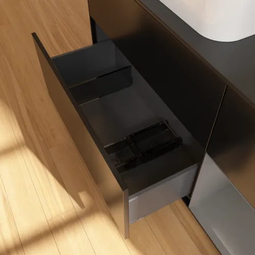 VILLEROY BOCH Toaletní skříňka Finion, s osvětlením, 3 výsuvy, 1200 x 603 x 501 mm, černý matný lak / antracitový matný lak / černé matné sklo #F692GKPD, obrázek 5