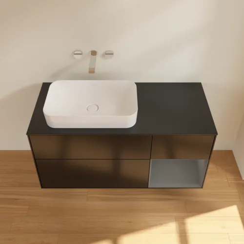 VILLEROY BOCH Toaletní skříňka Finion, s osvětlením, 3 výsuvy, 1200 x 603 x 501 mm, černý matný lak / antracitový matný lak / černé matné sklo #F692GKPD, obrázek 3