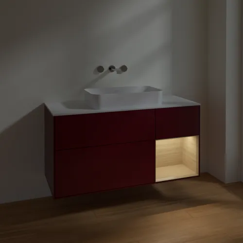 VILLEROY BOCH Toaletní skříňka Finion, s osvětlením, 3 výsuvy, 1200 x 603 x 501 mm, matný lak Peony / dubová dýha / bílé matné sklo #F711PCHB, obrázek 4