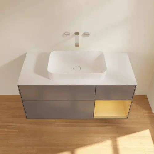 VILLEROY BOCH Toaletní skříňka Finion, s osvětlením, 3 výsuvy, 1200 x 603 x 501 mm, antracitový matný lak / zlatý matný lak / bílé matné sklo #F711HFGK, obrázek 3