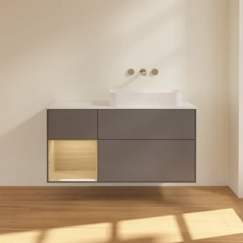 VILLEROY BOCH Toaletní skříňka Finion, s osvětlením, 3 výsuvy, 1200 x 603 x 501 mm, antracit matný lak / dubová dýha / sklo bílé matné #F681PCGK, obrázek 2
