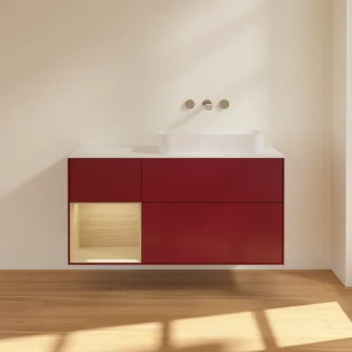 VILLEROY BOCH Toaletní skříňka Finion, s osvětlením, 3 výsuvy, 1200 x 603 x 501 mm, matný lak Peony / dubová dýha / bílé matné sklo #F681PCHB, obrázek 3