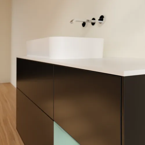 VILLEROY BOCH Toaletní skříňka Finion, s osvětlením, 3 výsuvy, 1200 x 603 x 501 mm, černý matný lak / olivový matný lak / bílé matné sklo #F691GMPD, obrázek 5