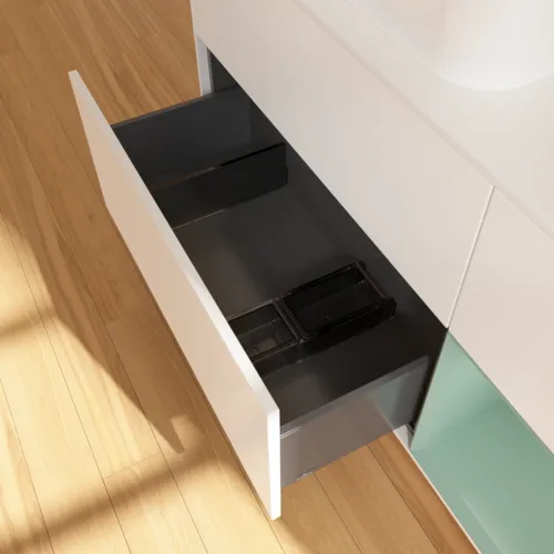 VILLEROY BOCH Toaletní skříňka Finion, s osvětlením, 3 výsuvy, 1200 x 603 x 501 mm, bílý matný lak / olivový matný lak / sklo bílé matné #F691GMMT, obrázek 5