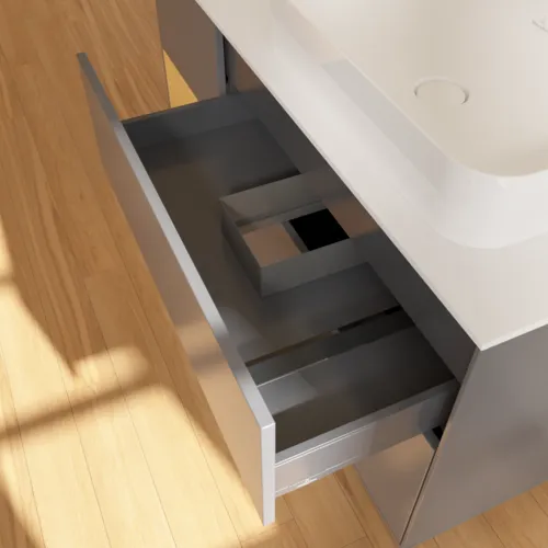 VILLEROY BOCH Toaletní skříňka Finion, s osvětlením, 3 výsuvy, 1200 x 603 x 501 mm, antracitový matný lak / zlatý matný lak / bílé matné sklo #F681HFGK, obrázek 4