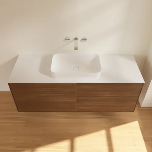 VILLEROY BOCH Toaletní skříňka Finion, 4 výsuvy, 1600 x 603 x 501 mm, ořechová dýha / sklo bílé matné #F73100GN, obrázek 4