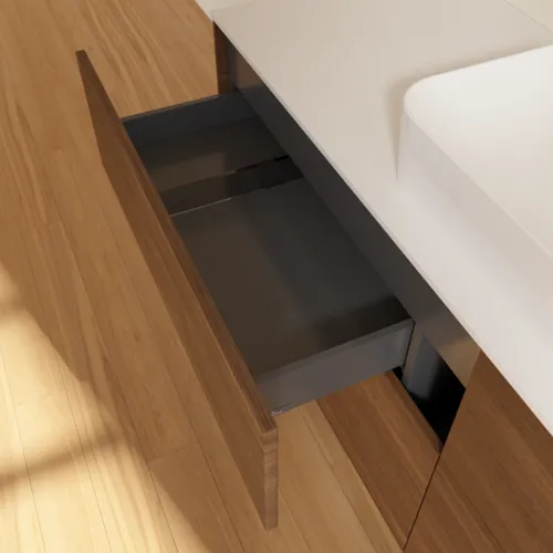 VILLEROY BOCH Toaletní skříňka Finion, 4 výsuvy, 1600 x 603 x 501 mm, ořechová dýha / sklo bílé matné #F73100GN, obrázek 6