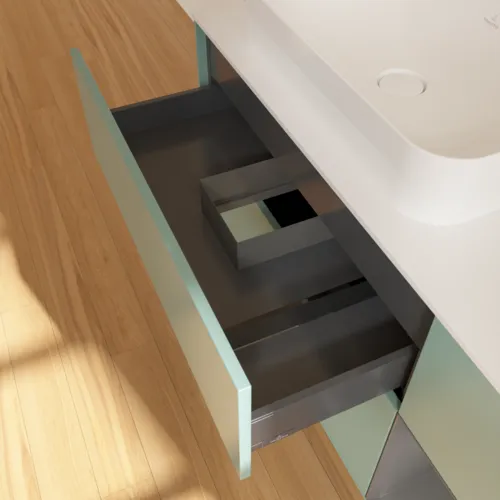 VILLEROY BOCH Toaletní skříňka Finion, s osvětlením, 3 výsuvy, 1200 x 603 x 501 mm, olivový matný lak / antracitový matný lak / bílé matné sklo #F691GKGM, obrázek 5